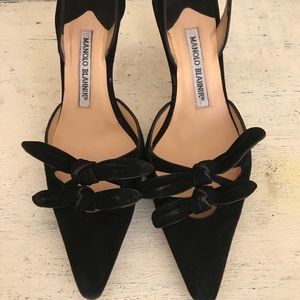 Black suede Manolo Blahniks